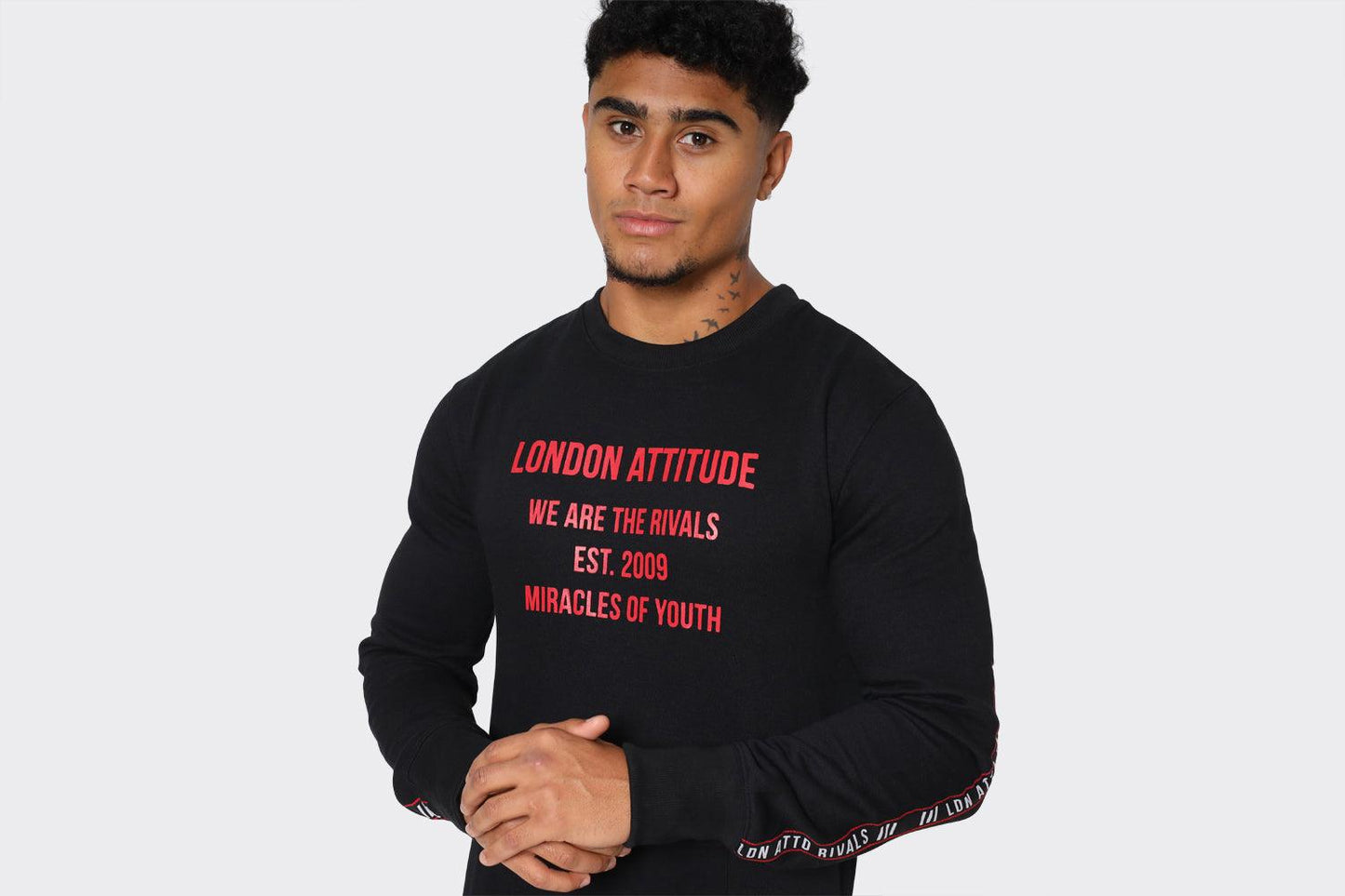 Men's Black London Attitude Graphic Sweatshirt with Sleeve Tape - London Attitude