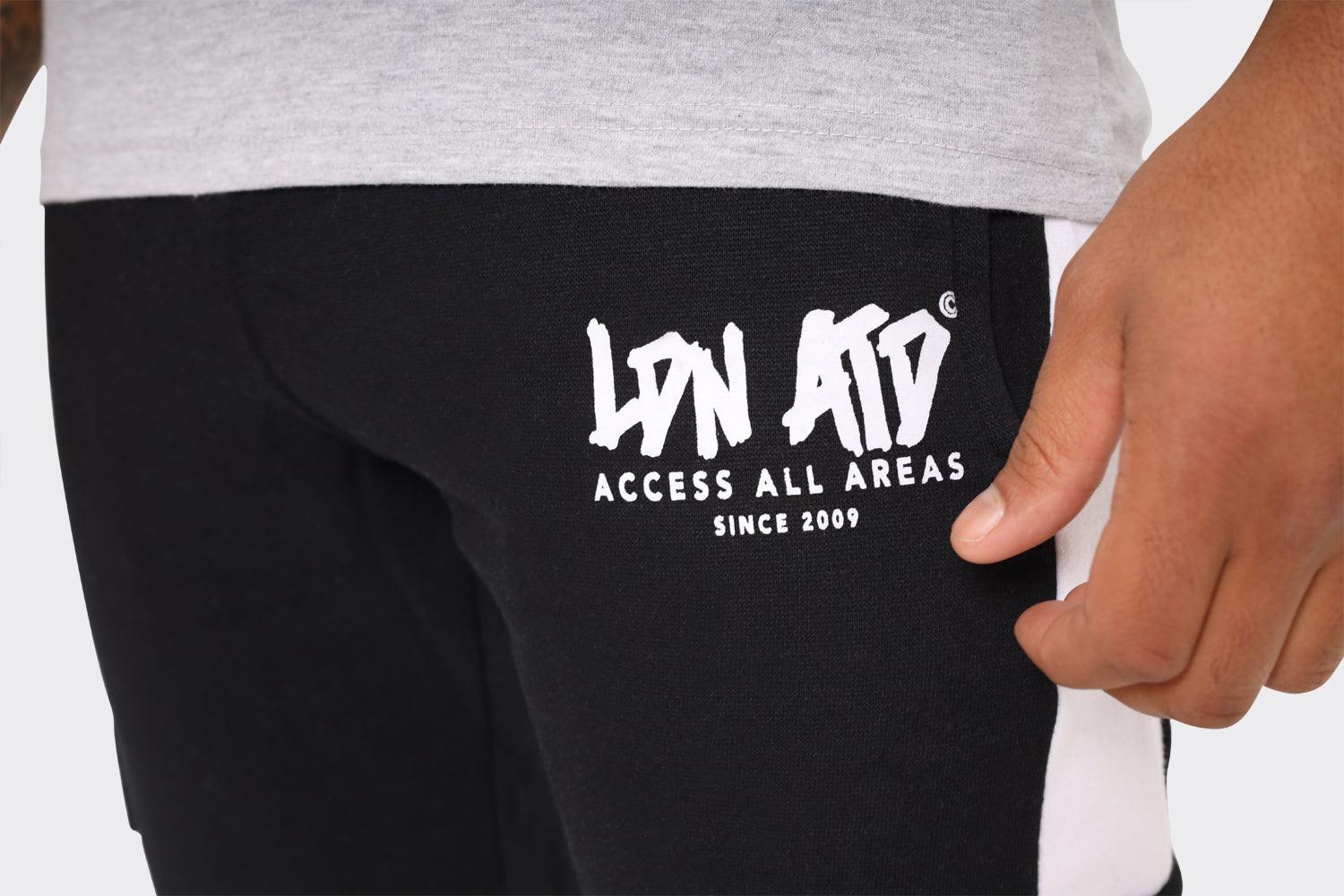 Men's Black and White Stripe Cargo Joggers with LDN ATD Cuffs - London Attitude