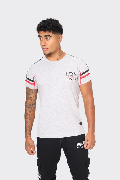 Men's LDN Attitude Graphic T-Shirts in Light Grey with Black and Red Stripes - London Attitude