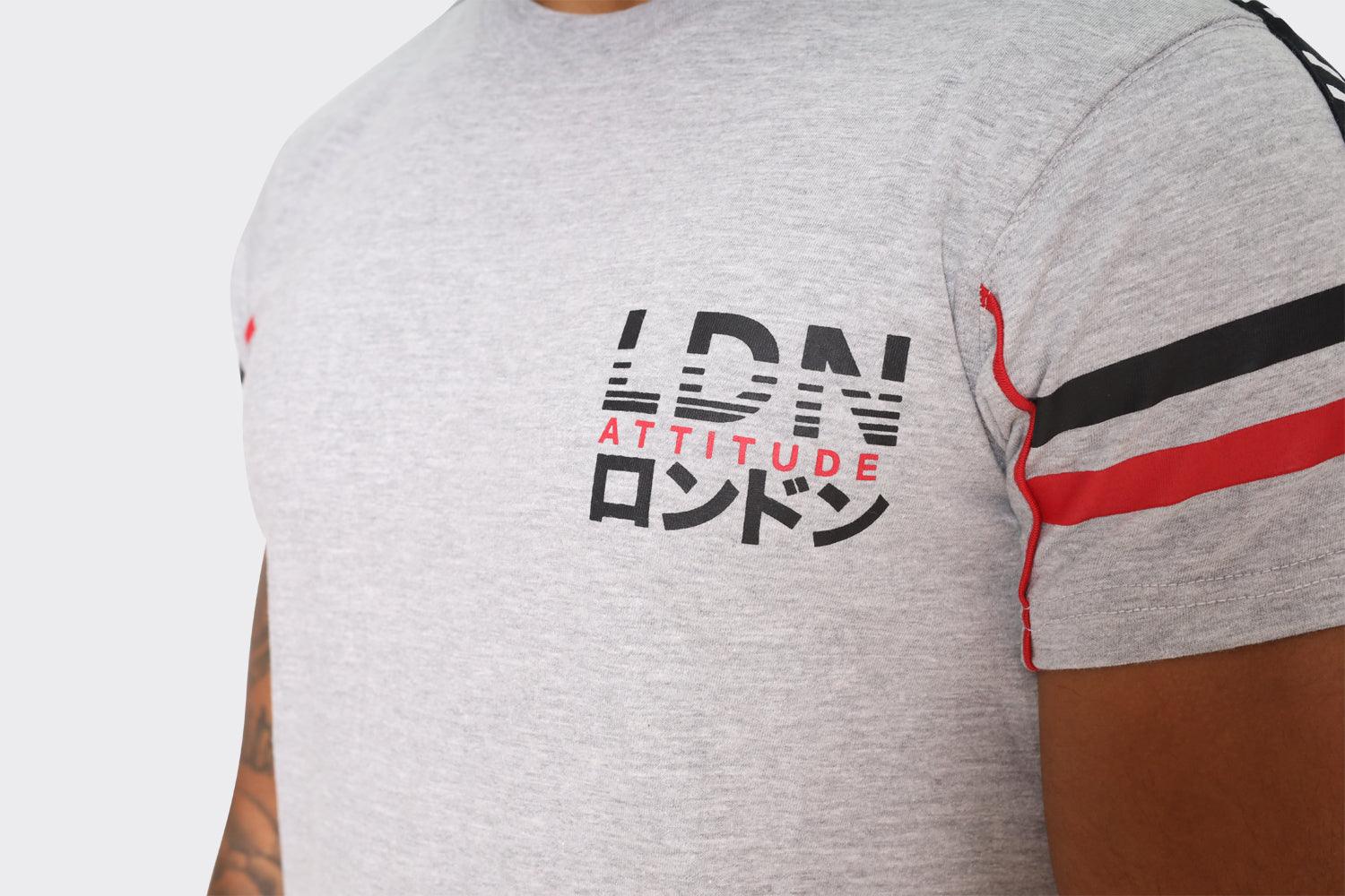 Men's LDN Attitude Graphic T-Shirts in Light Grey with Black and Red Stripes - London Attitude
