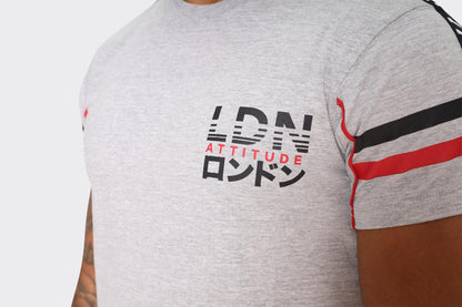 Men's LDN Attitude Graphic T-Shirts in Light Grey with Black and Red Stripes - London Attitude