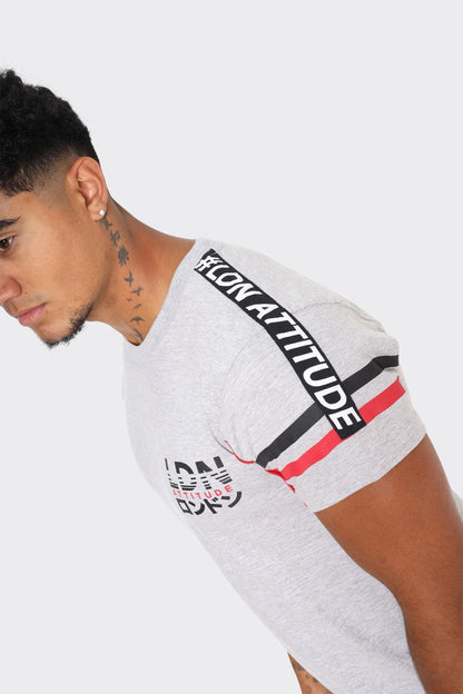 Men's LDN Attitude Graphic T-Shirts in Light Grey with Black and Red Stripes - London Attitude