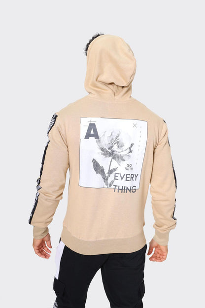 Floral Graphic Print Hoodie with Taped Sleeve - London Attitude