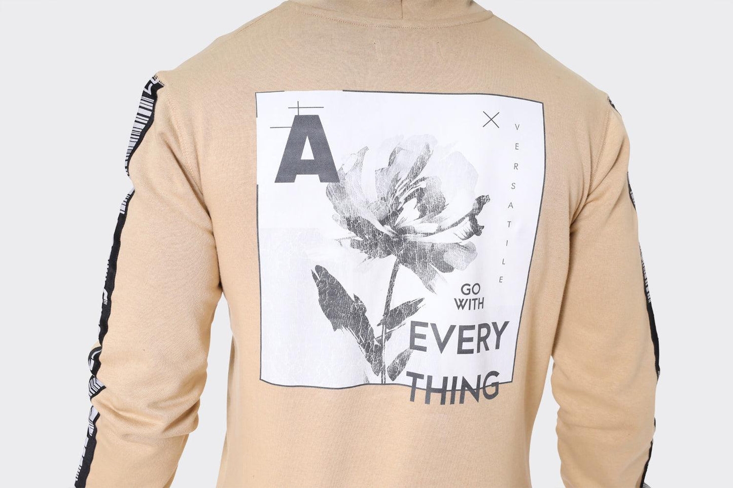 Floral Graphic Print Hoodie with Taped Sleeve - London Attitude