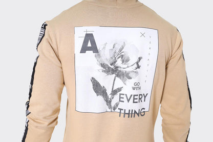 Floral Graphic Print Hoodie with Taped Sleeve - London Attitude