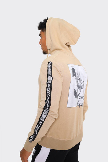 Floral Graphic Print Hoodie with Taped Sleeve - London Attitude