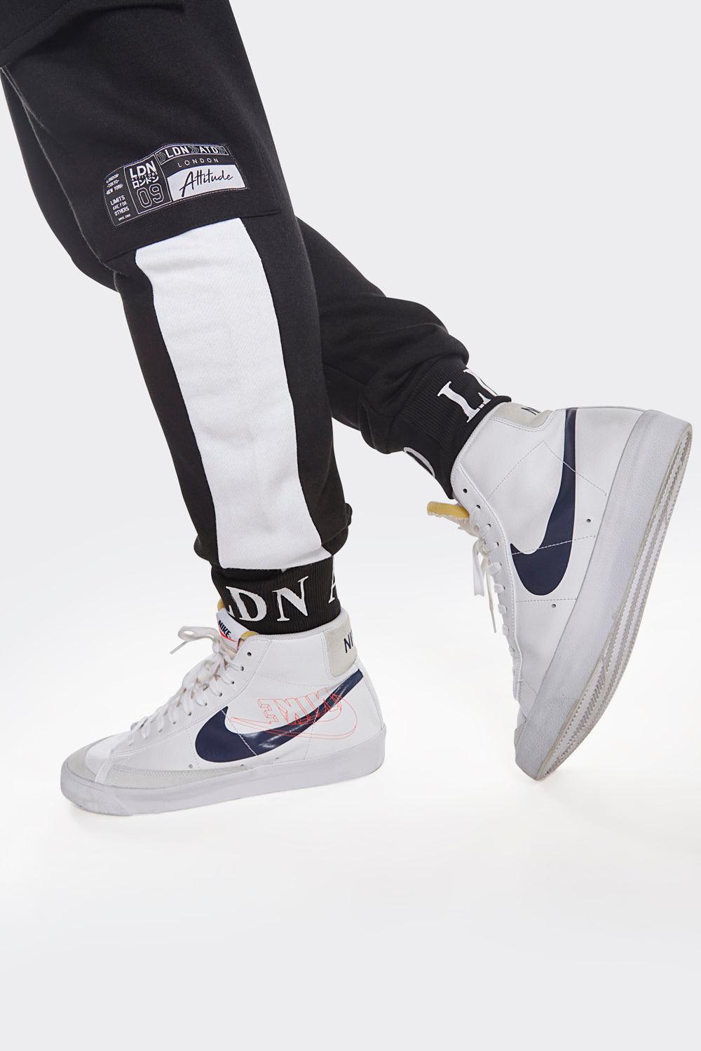 Men's Black and White Stripe Cargo Joggers with LDN ATD Cuffs - London Attitude