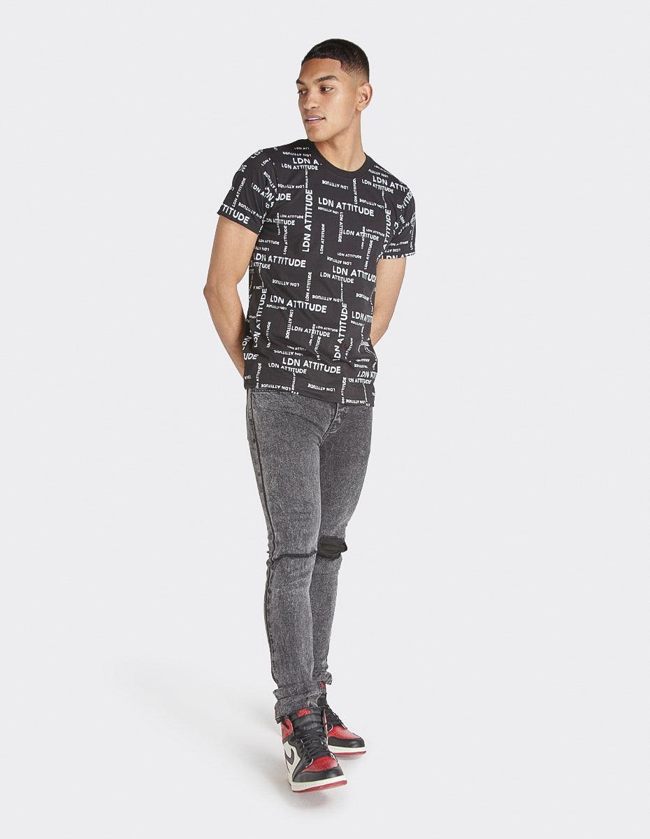 LDN Attitude All-Over Print Men's T-Shirt  in Black - London Attitude