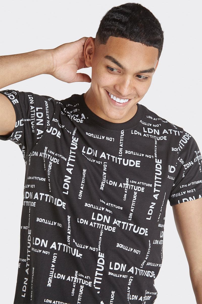 LDN Attitude All-Over Print Men's T-Shirt  in Black - London Attitude