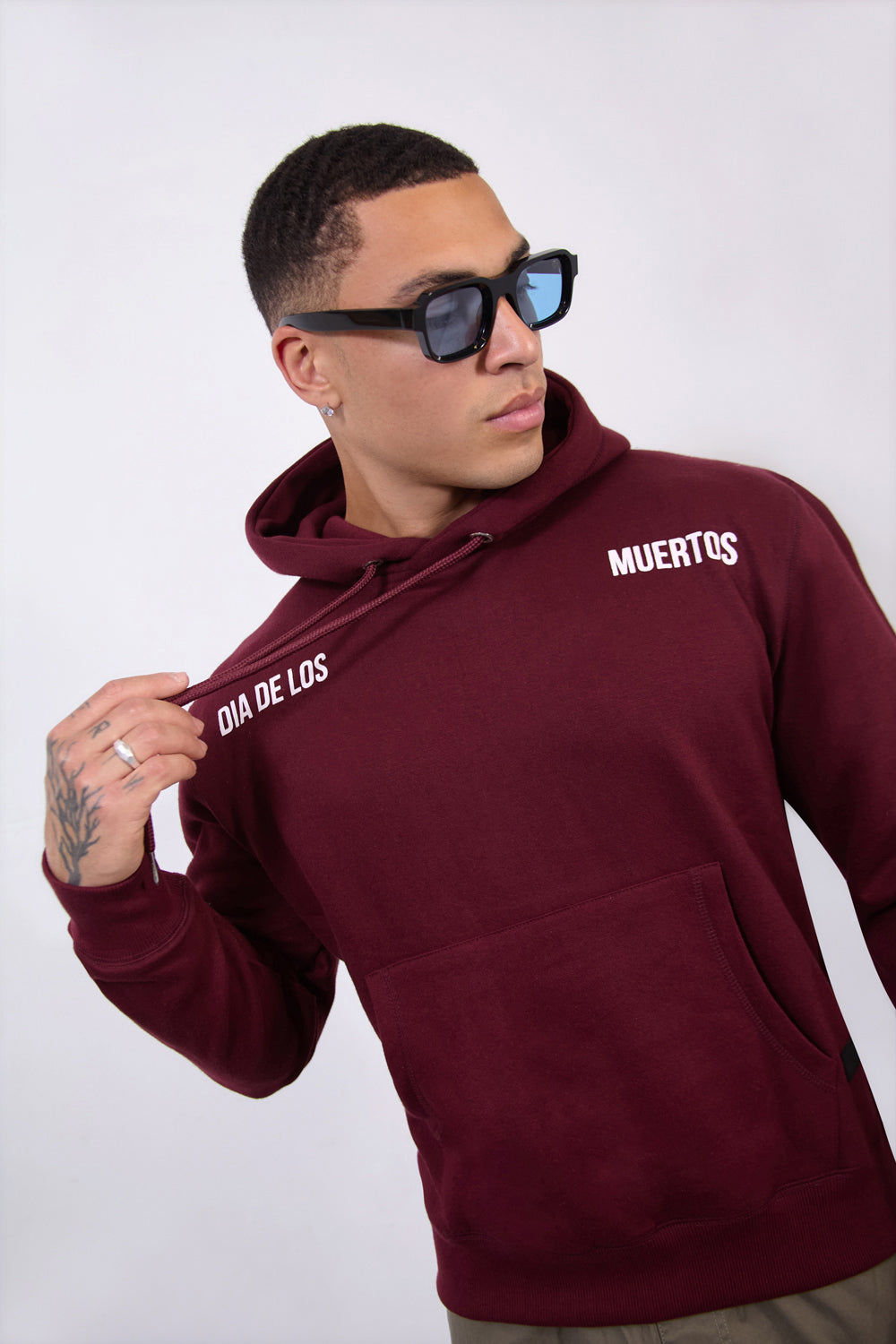 Burgundy Mexico City Dia De Los Muertos Skull Relax Fit Hoodie - London Attitude