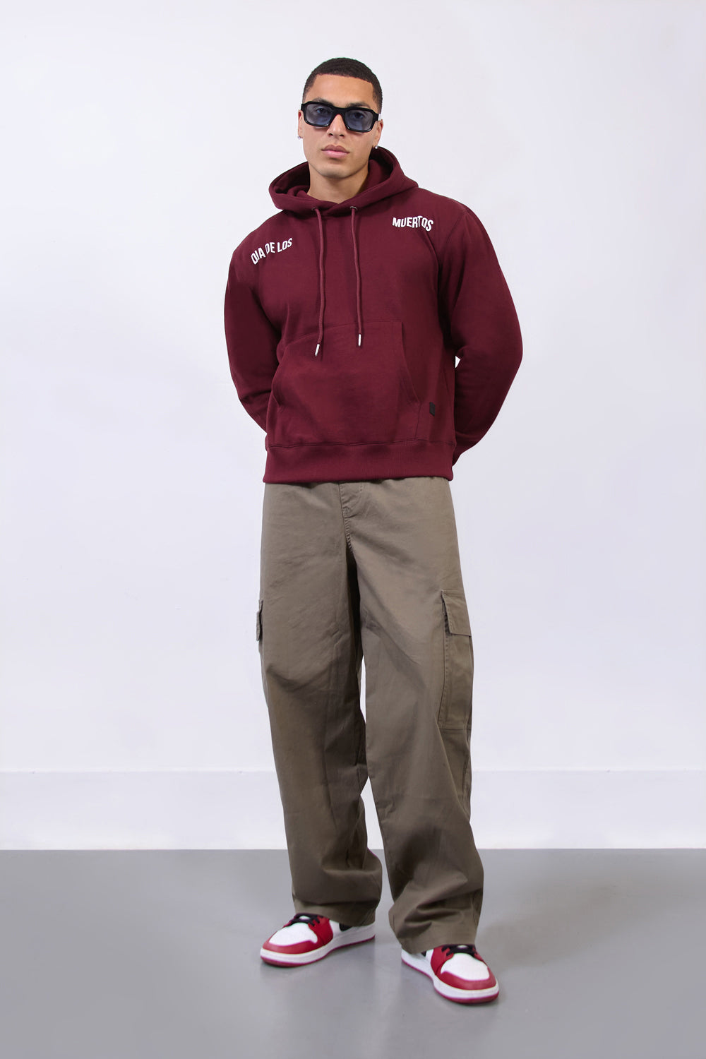 Burgundy Mexico City Dia De Los Muertos Skull Relax Fit Hoodie - London Attitude