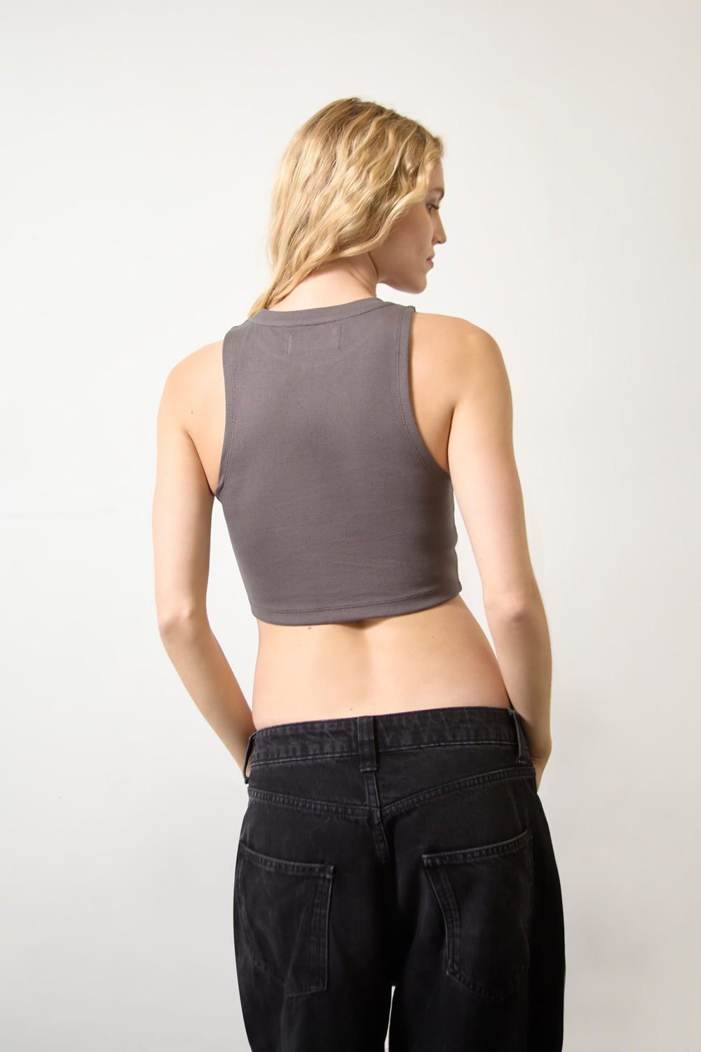 Women’s Steel Grey Halter Top with Logo Print