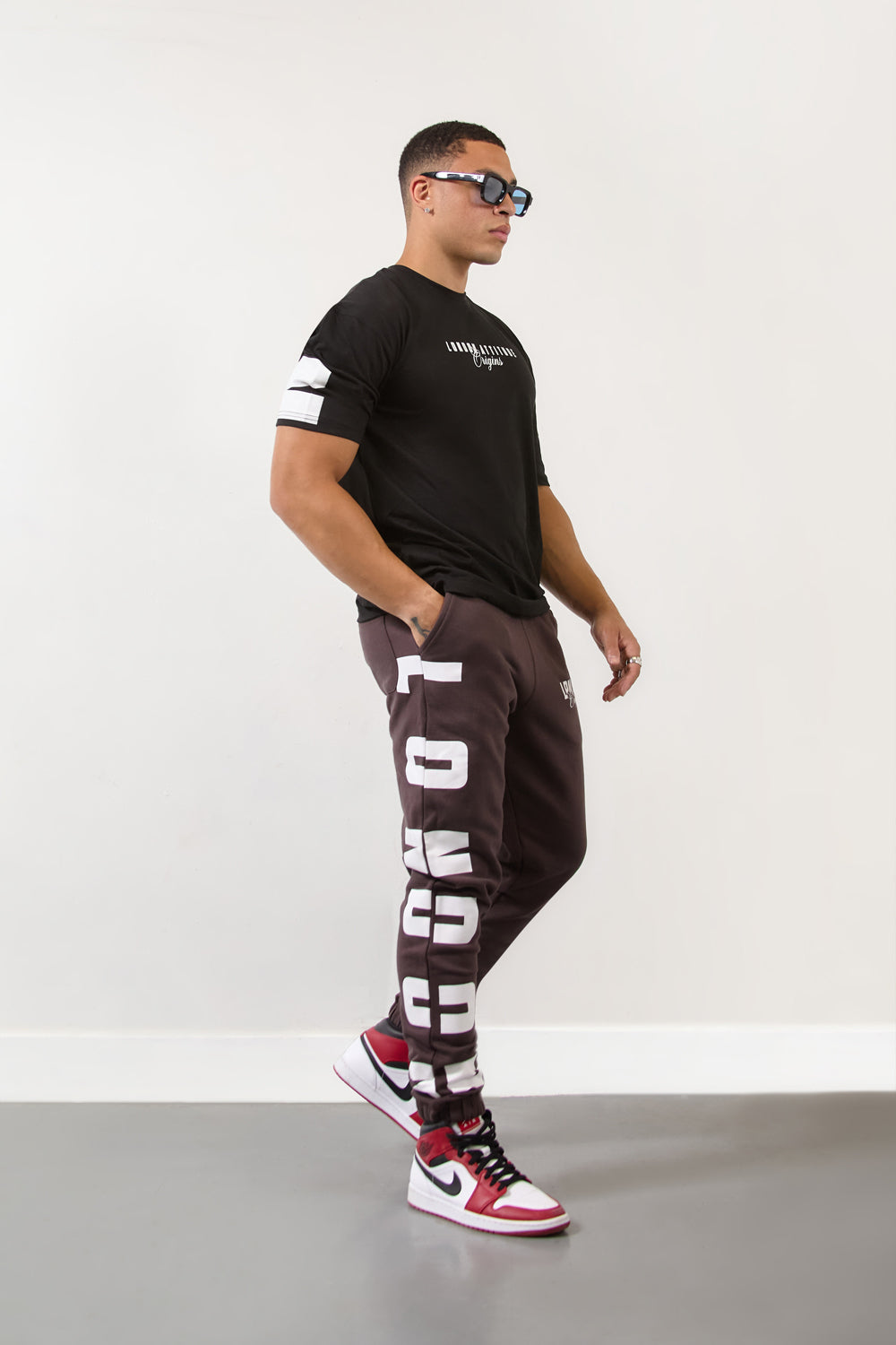 Brown Joggers with London Print on Bold White Lettering-London Edition - London Attitude