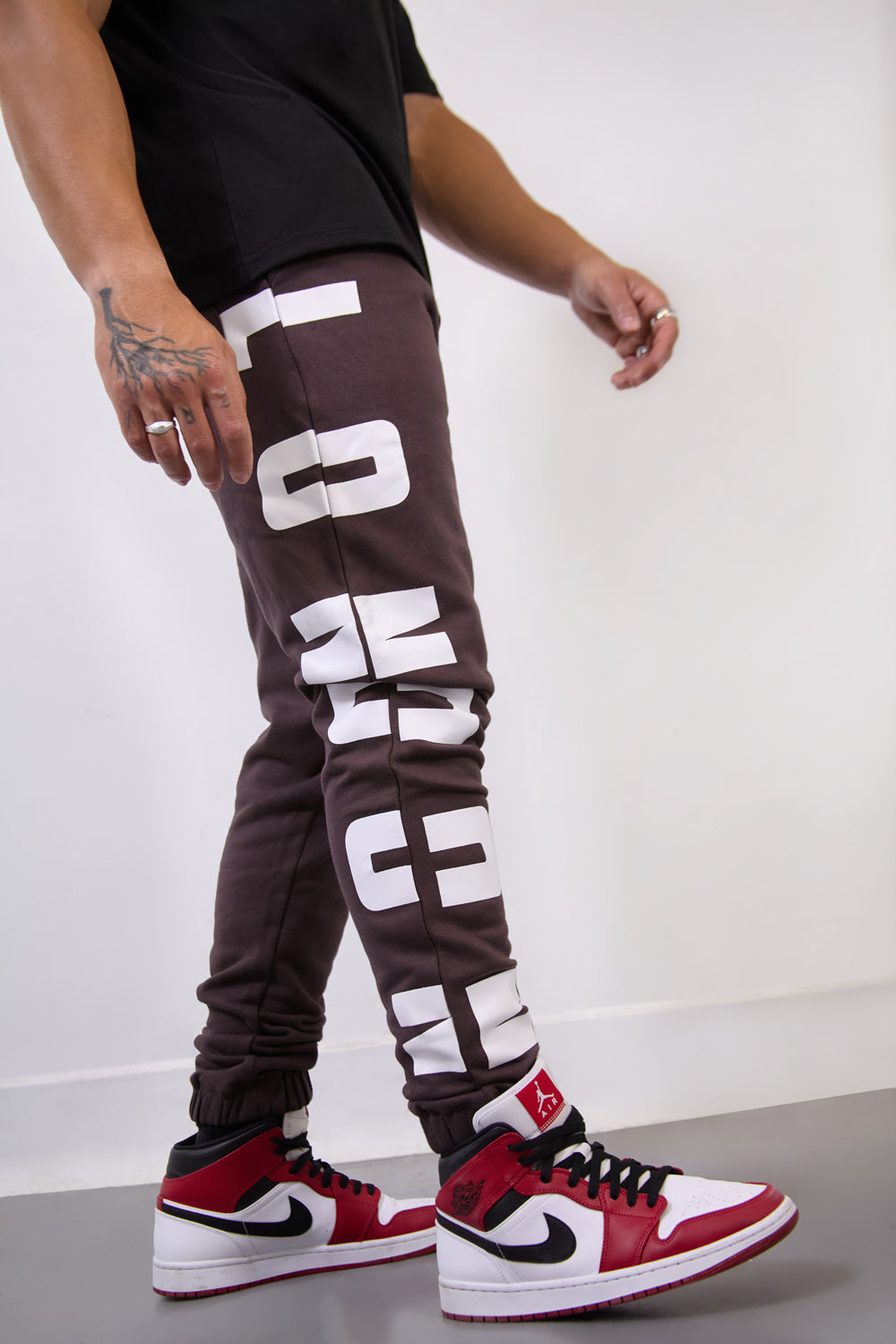 Brown Joggers with London Print on Bold White Lettering-London Edition - London Attitude