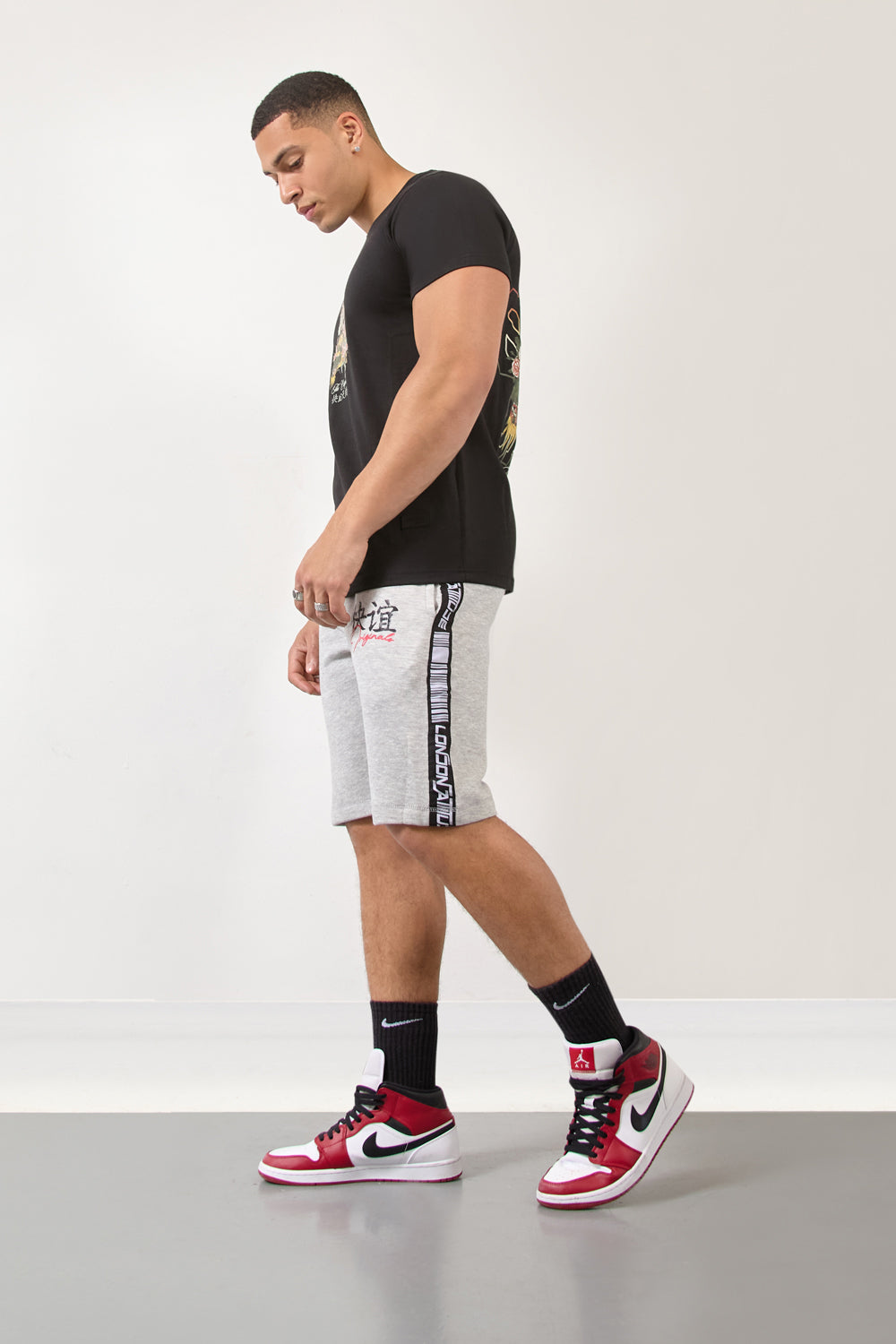 Grey Jogger Shorts with Barcode Tape - London Attitude