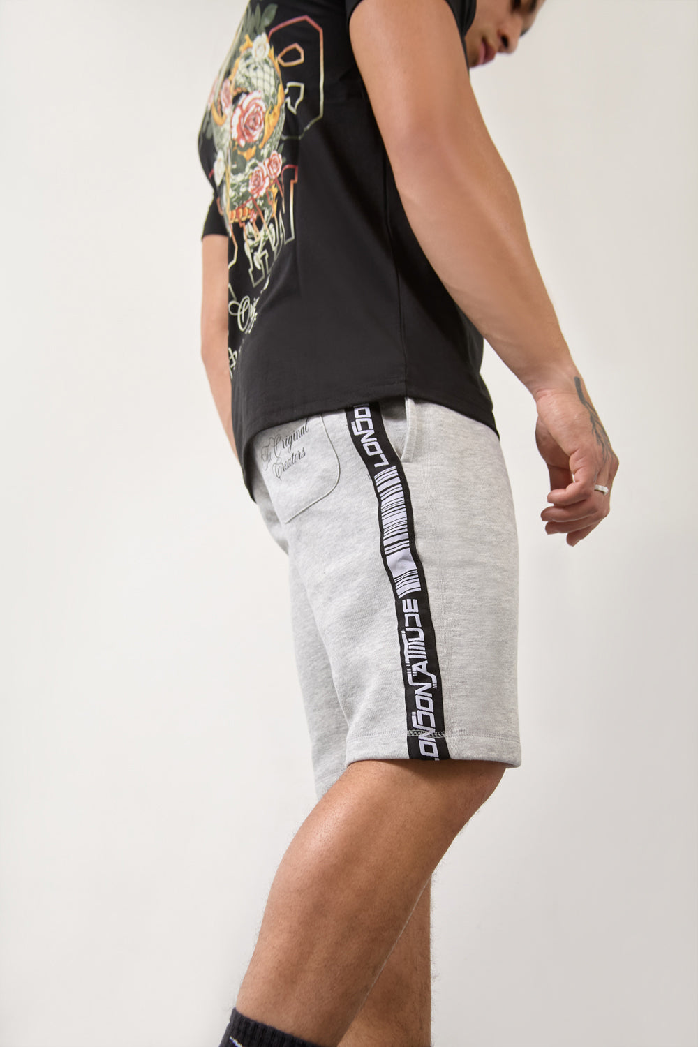 Grey Jogger Shorts with Barcode Tape - London Attitude