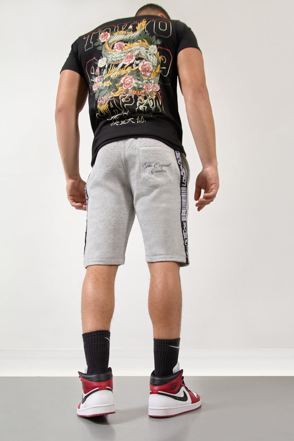 Grey Jogger Shorts with Barcode Tape - London Attitude