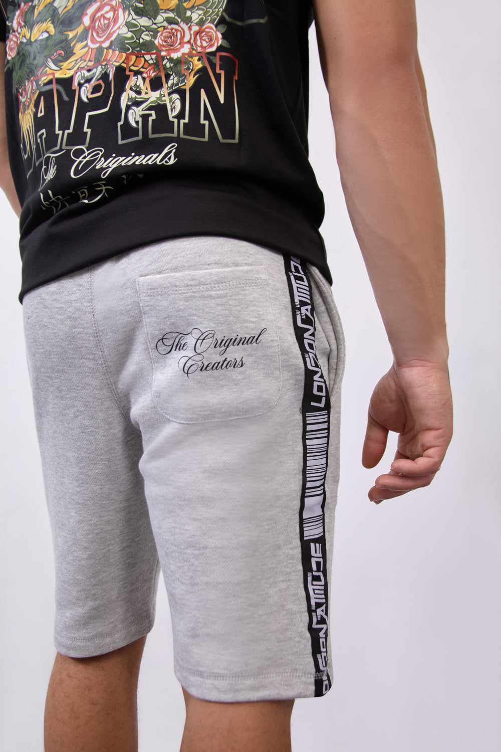 Grey Jogger Shorts with Barcode Tape - London Attitude