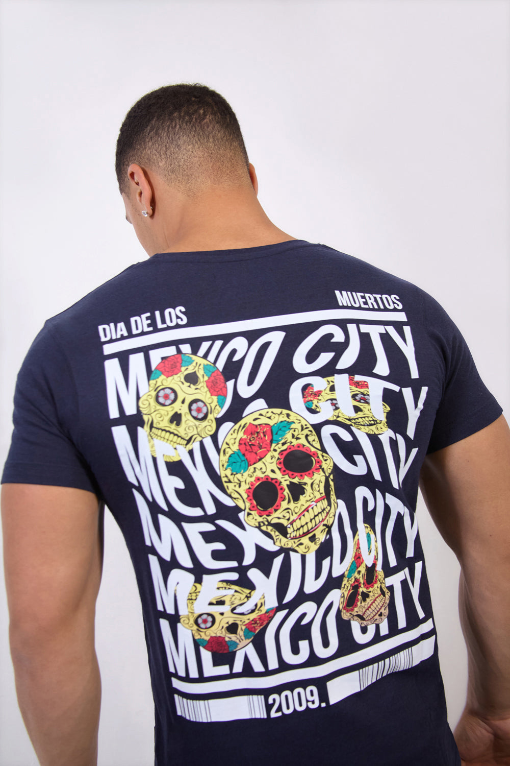Navy Mexico City Dia De Los Muertos Skull Graphic T-Shirt - London Attitude