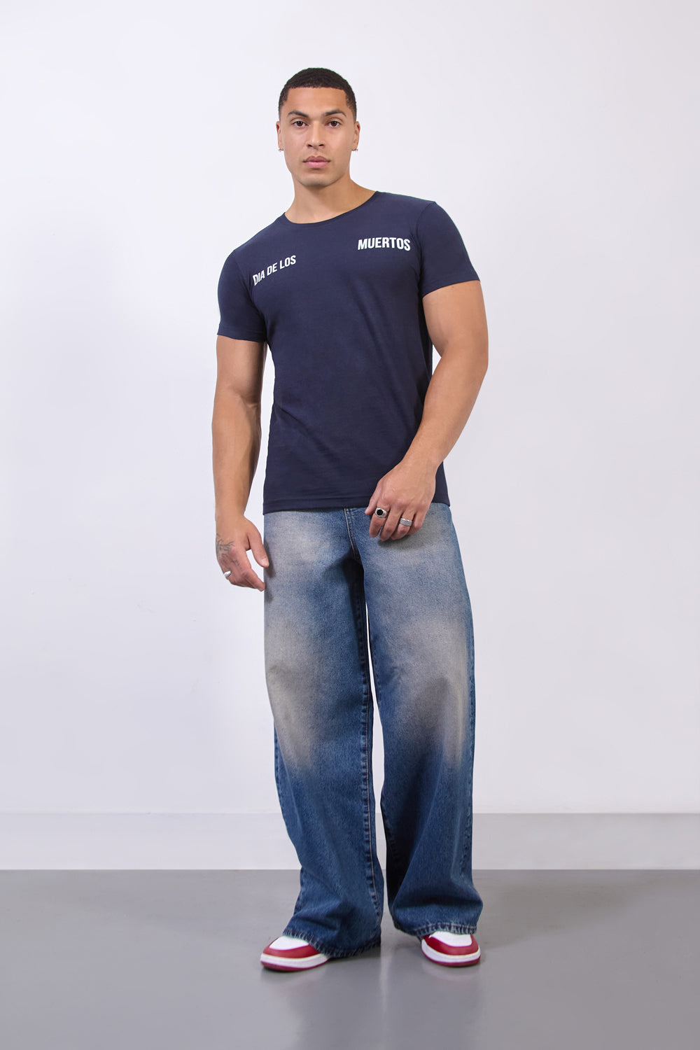 Navy Mexico City Dia De Los Muertos Skull Graphic T-Shirt - London Attitude