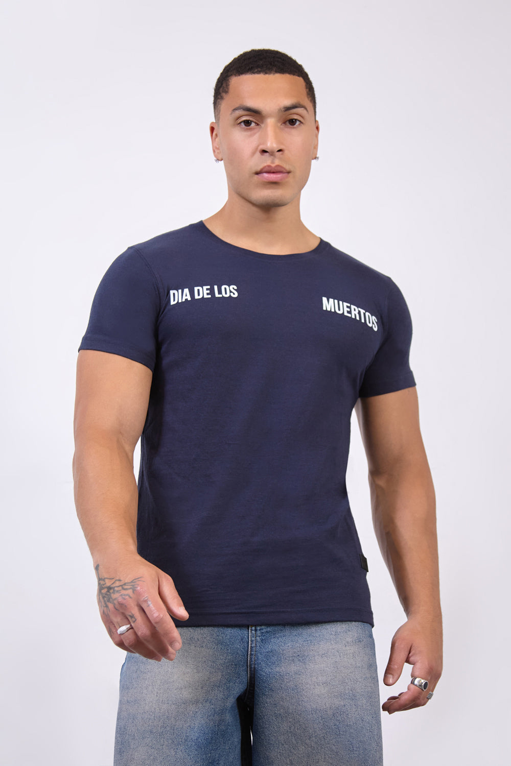 Navy Mexico City Dia De Los Muertos Skull Graphic T-Shirt - London Attitude