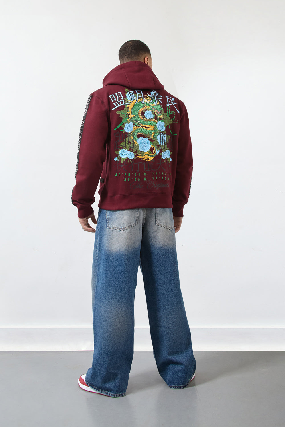 Relax Fit Dragon Graphic Burgundy Hoodie-Originals Edition - London Attitude