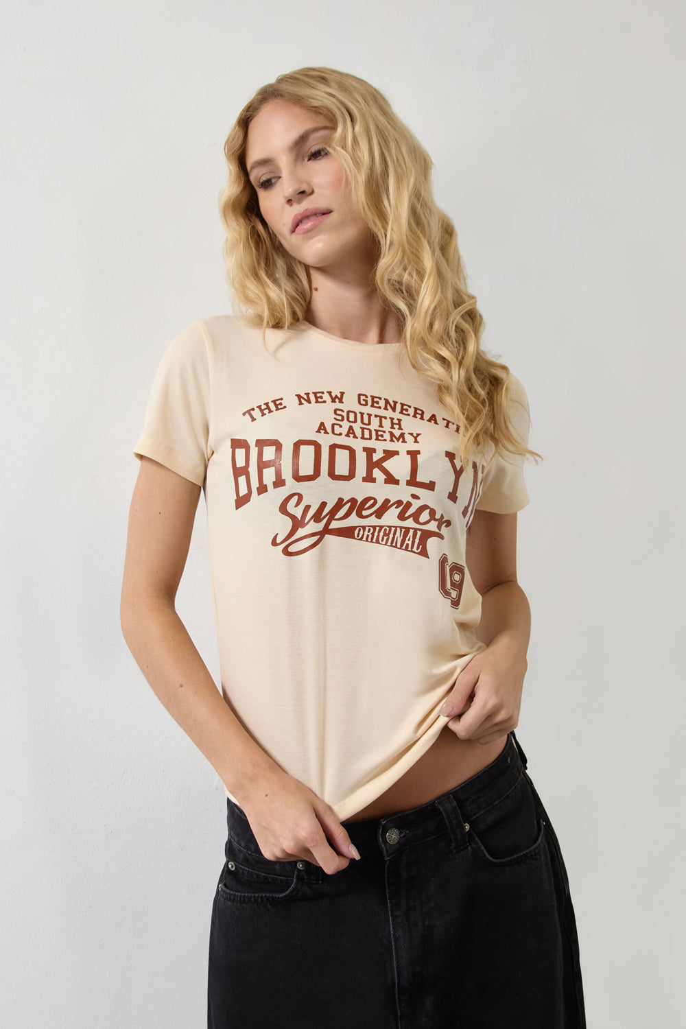 Women’s "Brooklyn Superior" Slogan T-Shirt in Nude