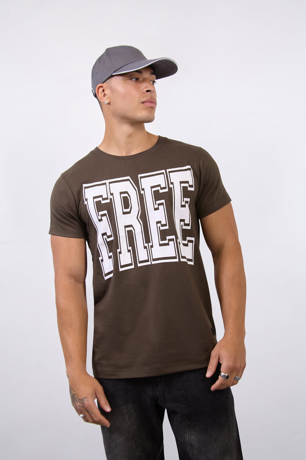 FREE Regular Fit Tape Khaki T-Shirt - London Attitude