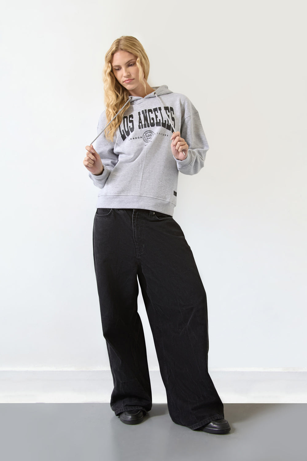 Women's Relaxed Fit "Los Angeles" Printed Hoodie Grey - London Attitude
