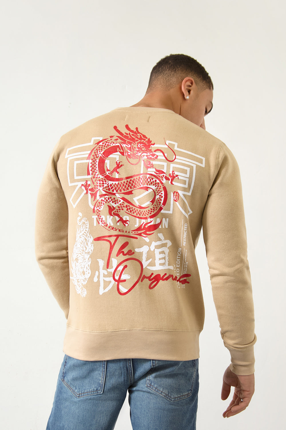 Tokyo Dragon Crewneck Regular Fit Sweatshirt in Sand – Originals Edition - London Attitude