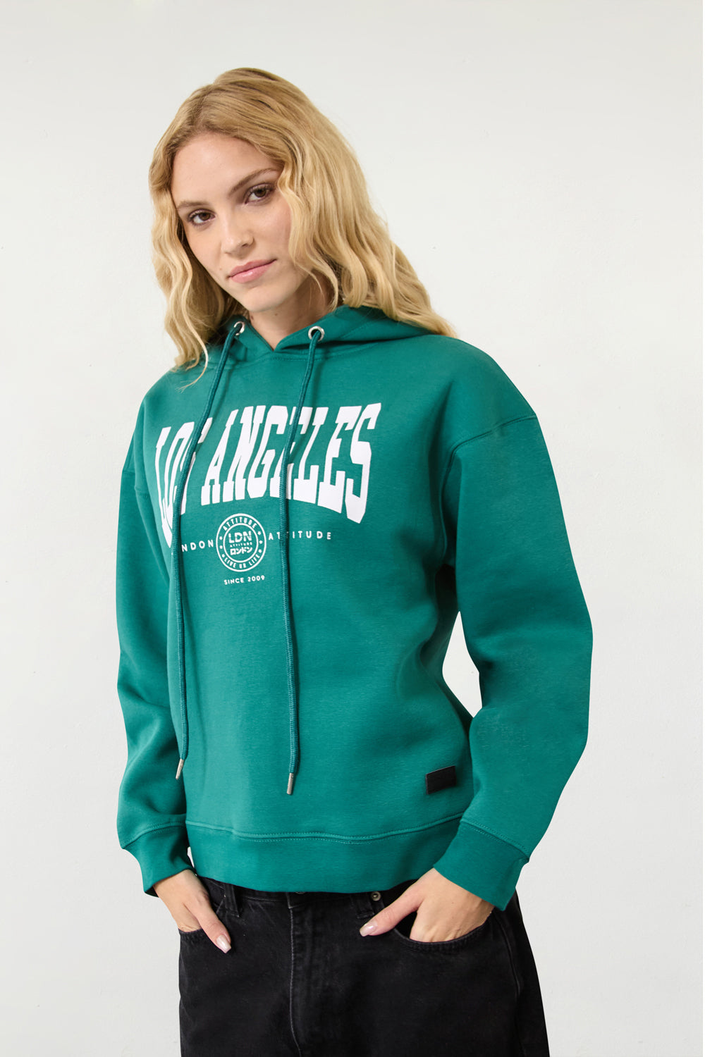 Women's Relaxed Fit "Los Angeles" Printed Hoodie Green - London Attitude