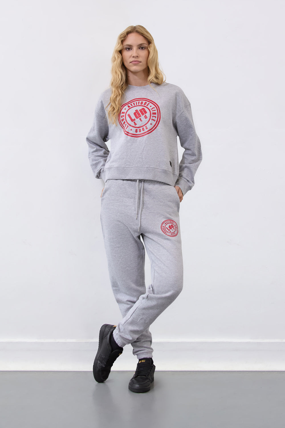Women's Relaxed Fit Logo Printed Sweatshirt Grey - London Attitude