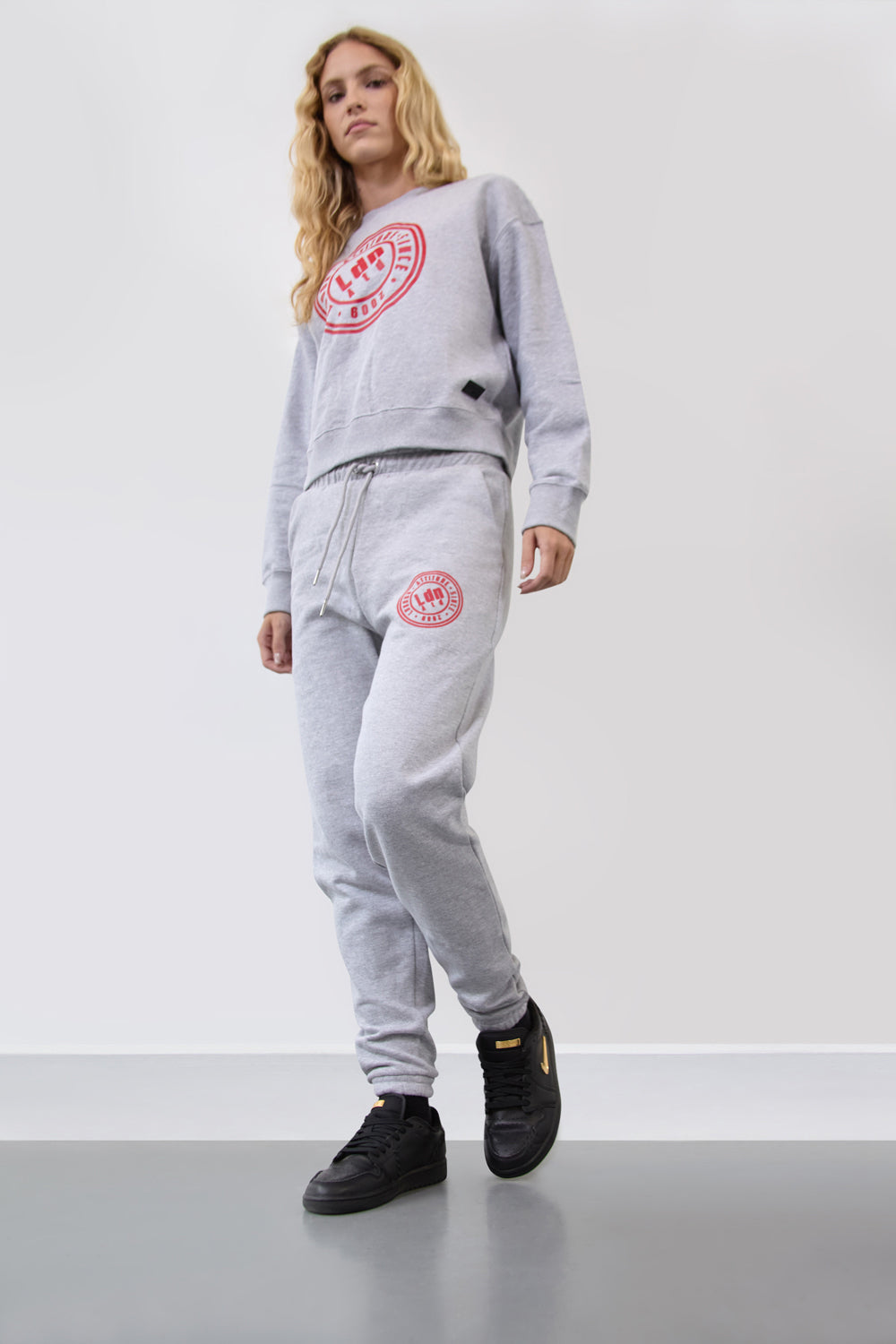 Women's High-Waist Joggers with Logo Print Grey