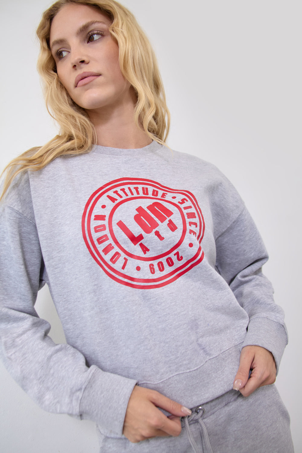 Women's Relaxed Fit Logo Printed Sweatshirt Grey - London Attitude