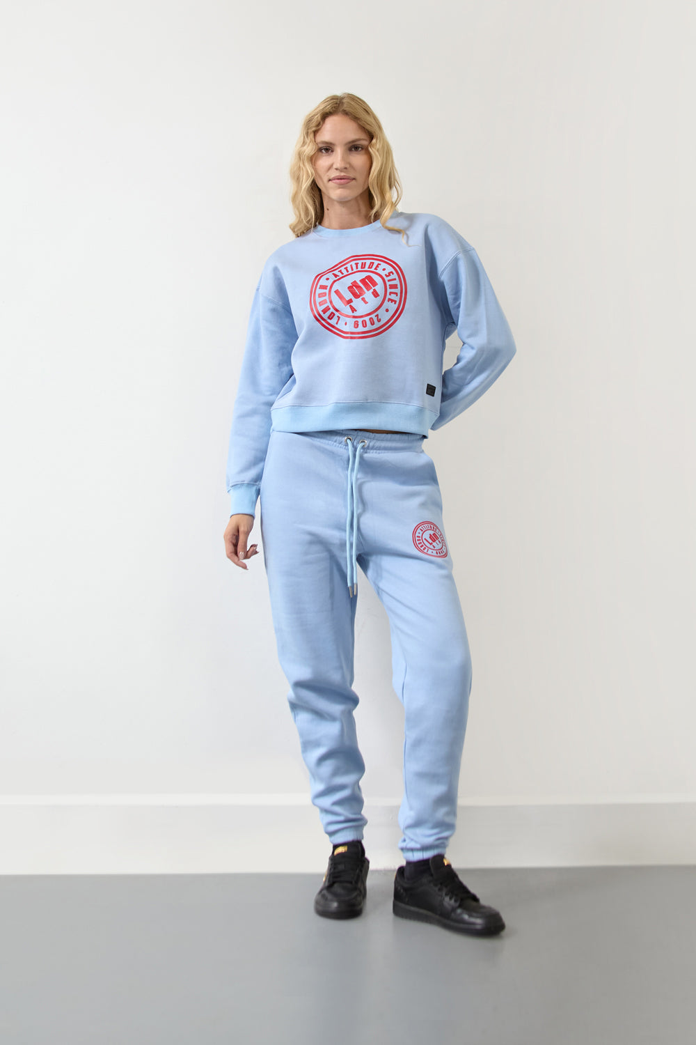 Women's Relaxed Fit Logo Printed Sweatshirt Sky Blue - London Attitude