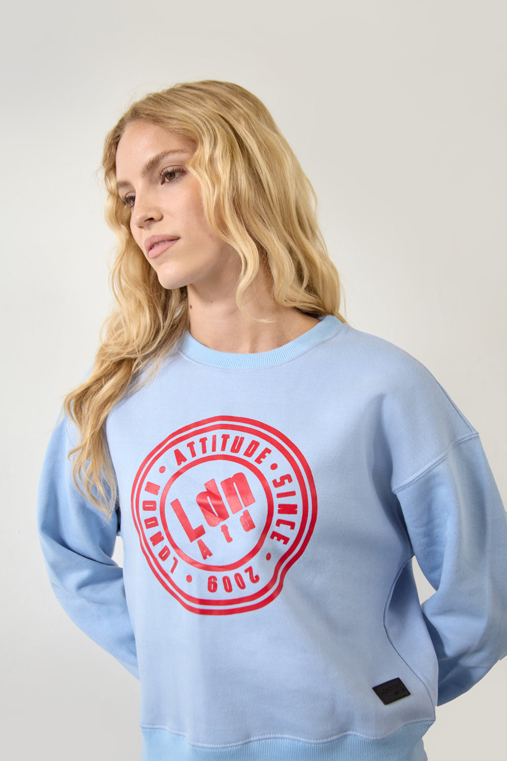 Women's Relaxed Fit Logo Printed Sweatshirt Sky Blue - London Attitude