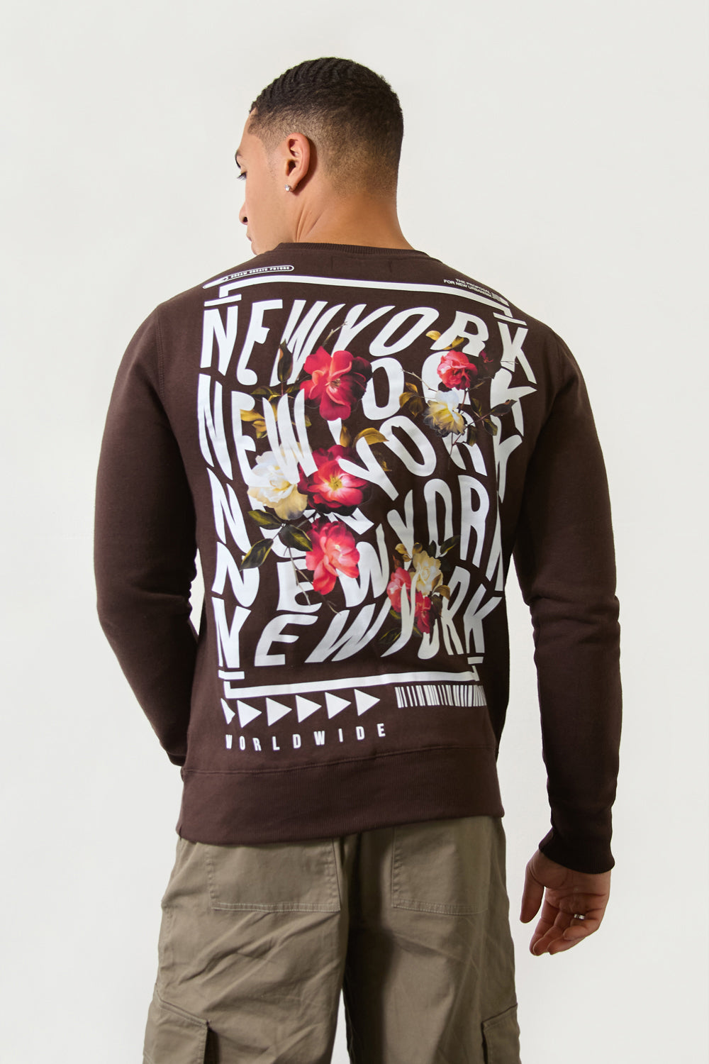 Brown Floral “New York” Crewneck Regular Fit Sweatshirt - London Attitude