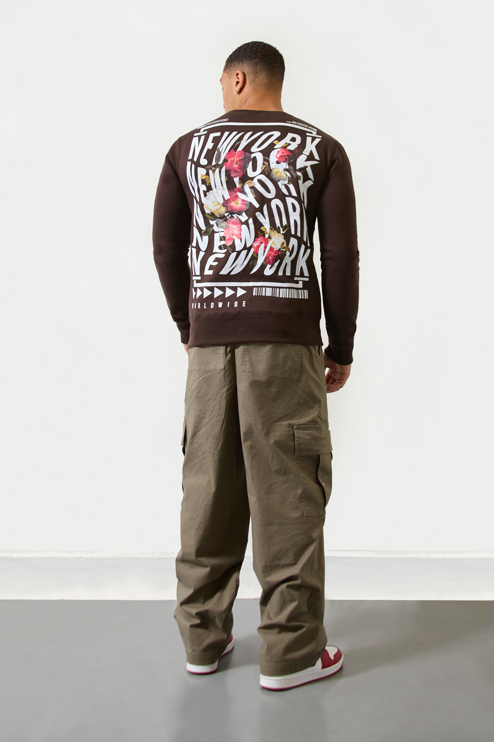 Brown Floral “New York” Crewneck Regular Fit Sweatshirt - London Attitude