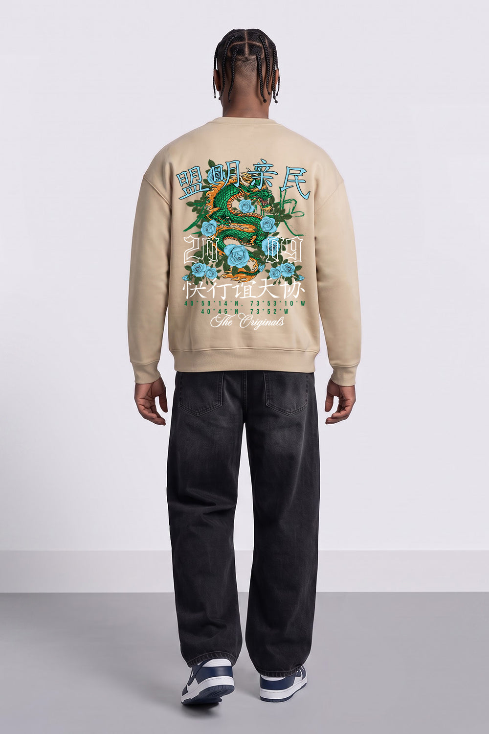 Oversized Dragon Graphic Back Print Sweatshirt