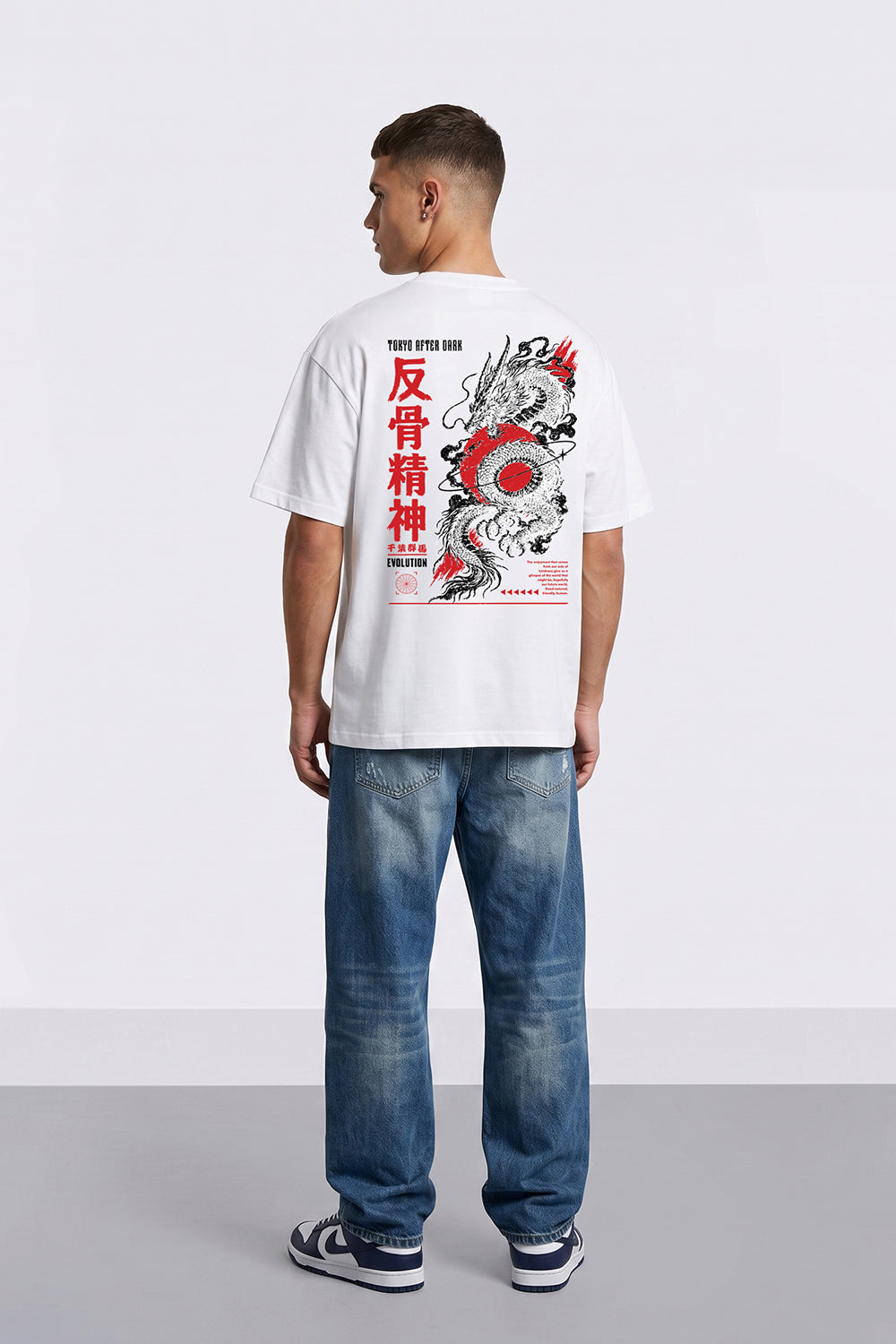 Tokyo After Dark Dragon Oversized Heavyweight Graphic T-Shirt in White