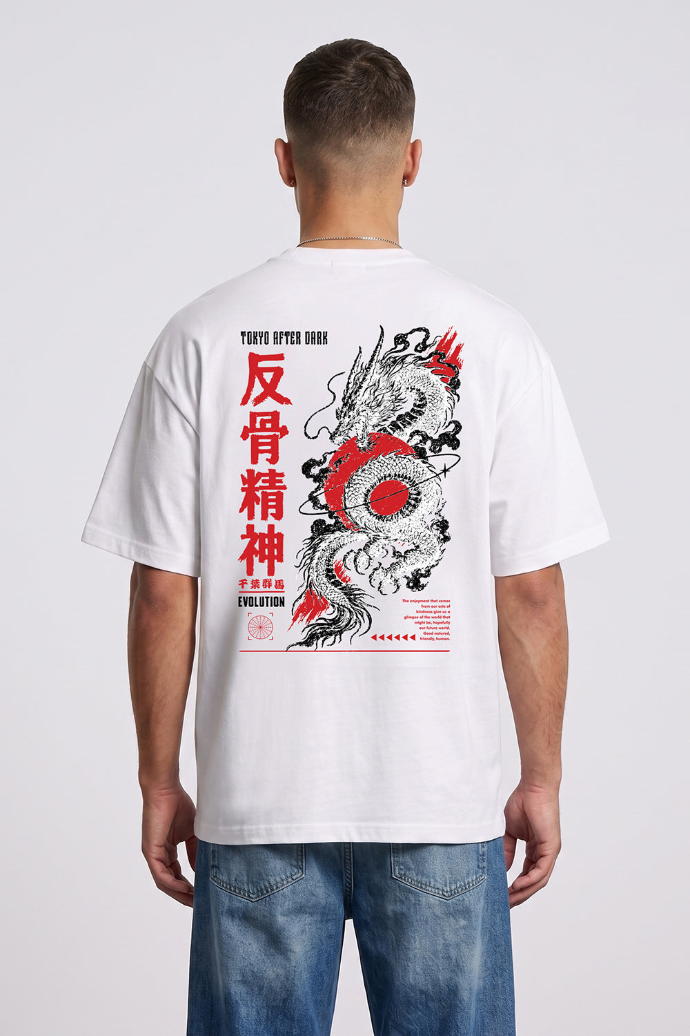 Tokyo After Dark Dragon Oversized Heavyweight Graphic T-Shirt in White