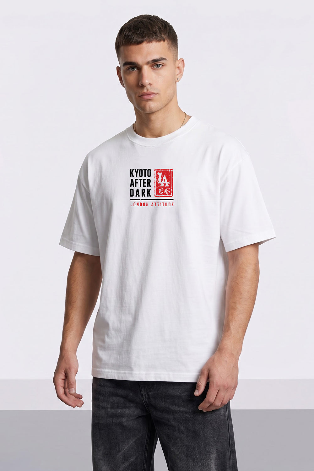 Kyoto After Dark Oversized Heavyweight Japanese Graphic T-Shirt in White