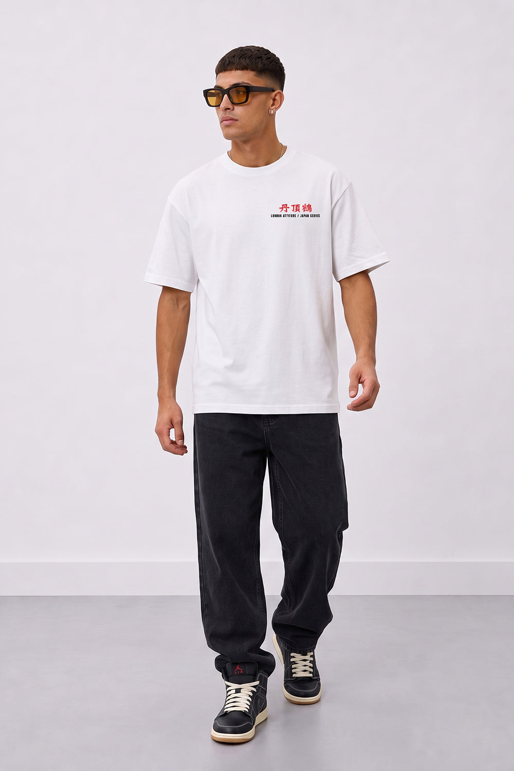 Japanese Crane Oversized Heavyweight Graphic T-Shirt in White