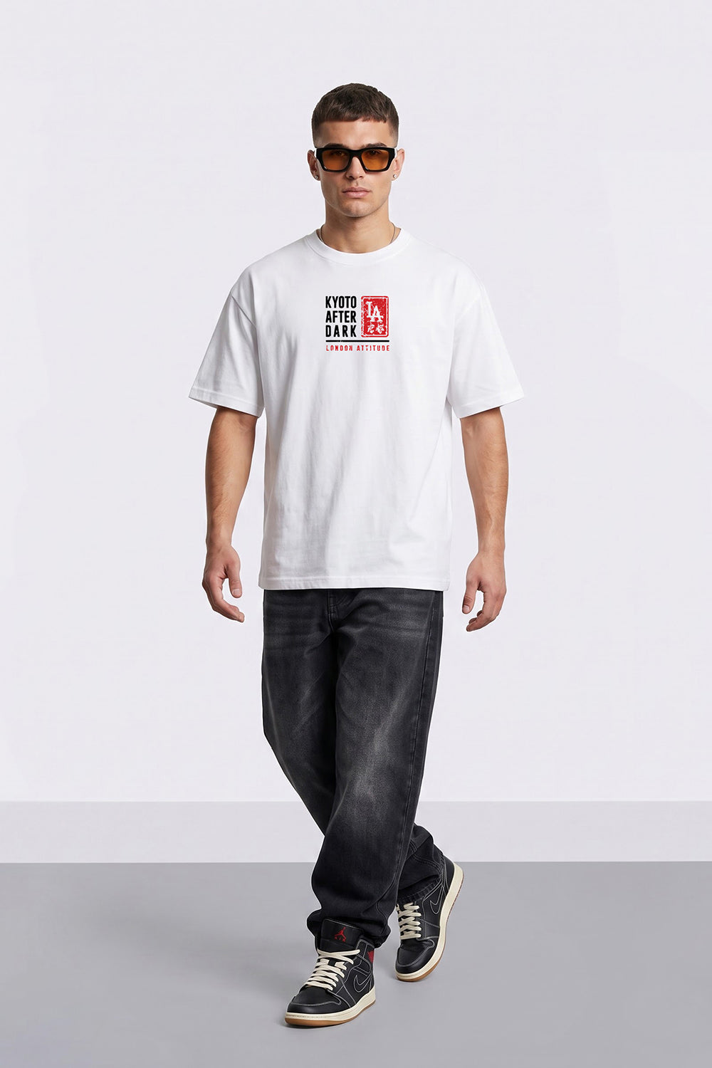 Kyoto After Dark Oversized Heavyweight Japanese Graphic T-Shirt in White