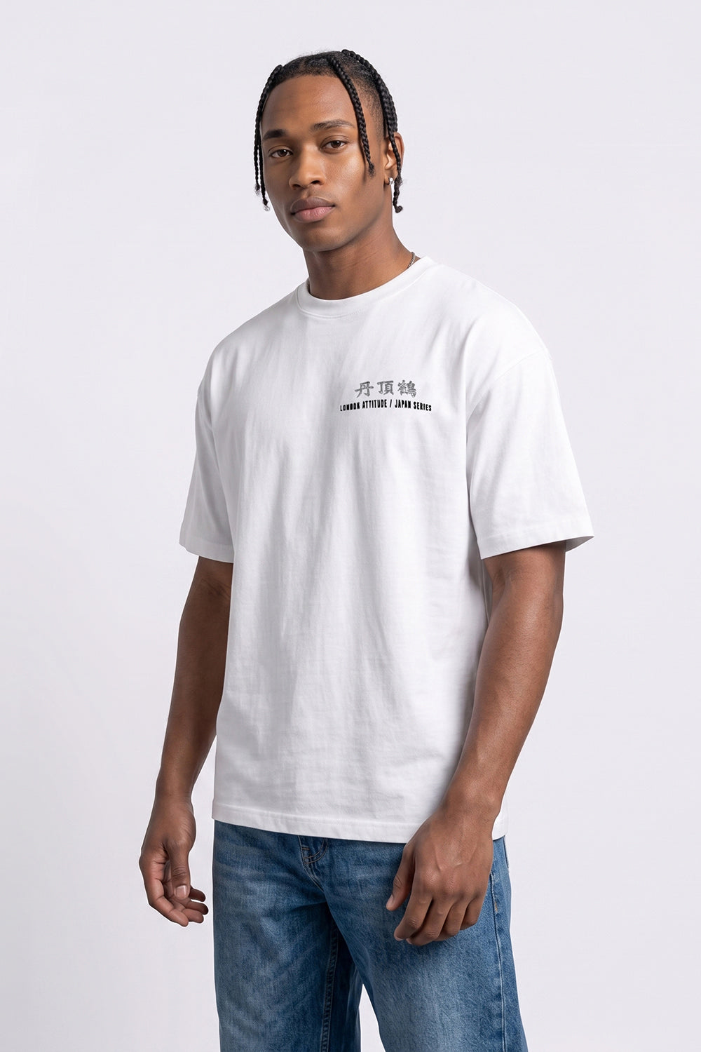 Japanese Crane Oversized Heavyweight Back Print T-Shirt in White