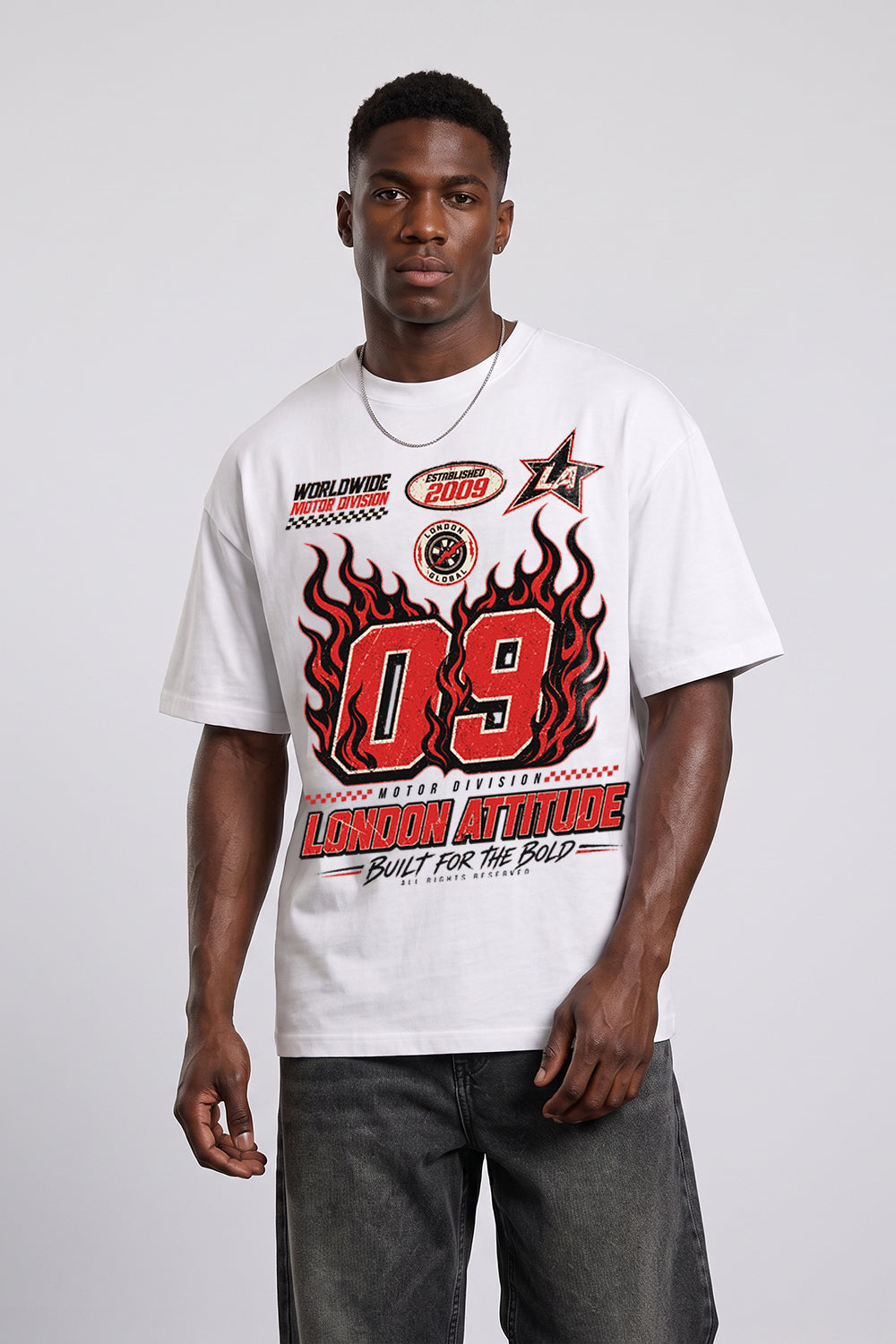 Racing Oversized Heavyweight Graphic T-Shirt in White
