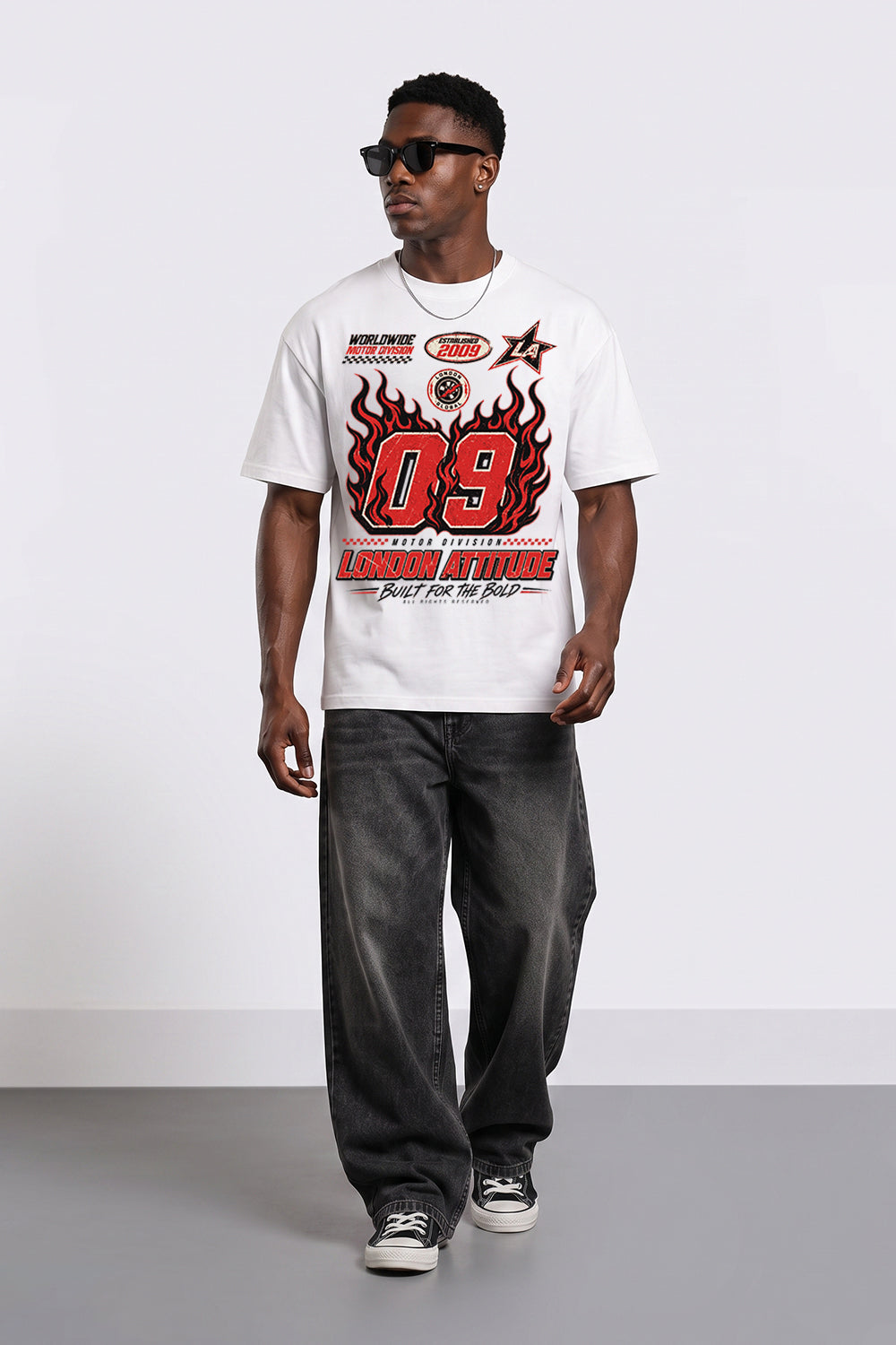 Racing Oversized Heavyweight Graphic T-Shirt in White