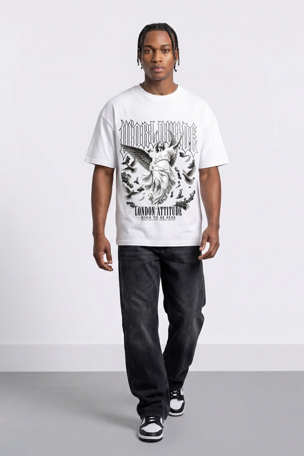 Worldwide Angel Oversized Heavyweight Graphic T-Shirt in White