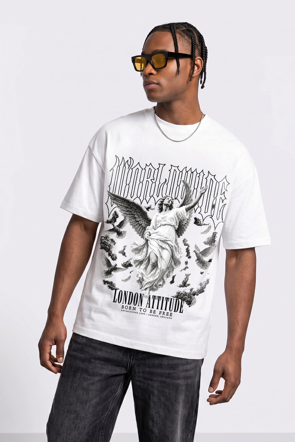 Worldwide Angel Oversized Heavyweight Graphic T-Shirt in White