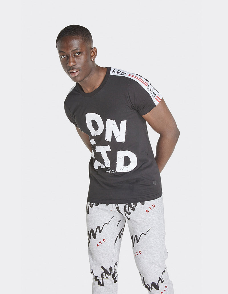 London Attitude Black Cut & Sew Sleeve Print T-Shirt